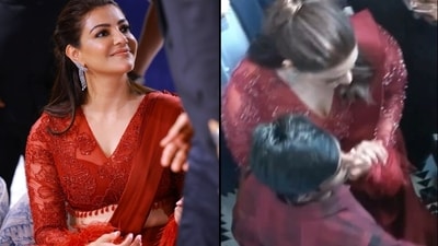 Kajal Aggarwal was surprised when a fan touched her waist while clicking a selfie at an event (X) Kajal Aggarwal was surprised when a fan touched her waist while clicking a selfie at an event (X)