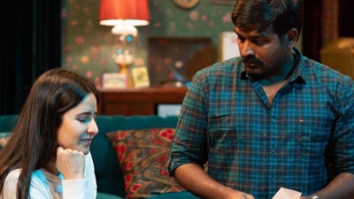 Katrina Kaif with Vijay Sethupathi on Merry Christmas. Katrina Kaif with Vijay Sethupathi on Merry Christmas.