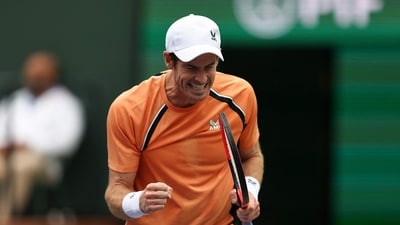 Andy Murray of Great Britain celebrates after defeating David Goffin of in the BNP Paribas Open 2024 at Indian Wells (Getty Images via AFP) Andy Murray of Great Britain celebrates after defeating David Goffin of in the BNP Paribas Open 2024 at Indian Wells (Getty Images via AFP)