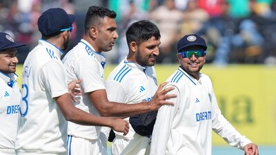 Ravichandran Ashwin (3rd from left) pushes Kuldeep Yadav (right) to lead the Indian team following end of England's 1st innings in the Dharamsala Test (PTI) Ravichandran Ashwin (3rd from left) pushes Kuldeep Yadav (right) to lead the Indian team following end of England's 1st innings in the Dharamsala Test (PTI)