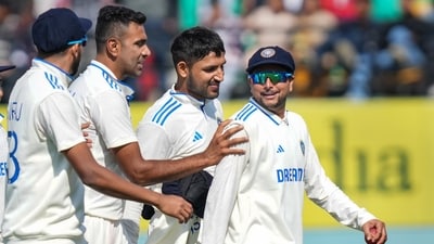 Kuldeep Yadav had initially tossed the ball towards Ravichandran Ashwin after the end of England's innings, urging the veteran off-spinner to lead the way. However, Ashwin handed the ball back to Kuldeep. (PTI) Kuldeep Yadav had initially tossed the ball towards Ravichandran Ashwin after the end of England's innings, urging the veteran off-spinner to lead the way. However, Ashwin handed the ball back to Kuldeep. (PTI)