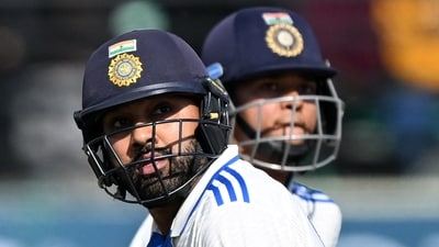 Rohit Sharma (front) and Yashasvi Jaiswal made a stellar start to the Indian innings, adding 104 runs for the first wicket (AFP) Rohit Sharma (front) and Yashasvi Jaiswal made a stellar start to the Indian innings, adding 104 runs for the first wicket (AFP)