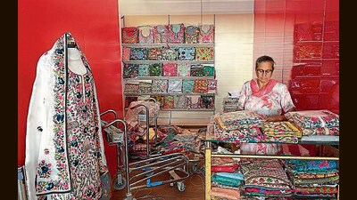 Their business was further bolstered after they got an opportunity to install stalls at Mohali and Amritsar airports for 15 days last year. The group earned around ₹8 lakh by selling Phulkaris ranging from ₹500 to ₹4,000. (HT Photo) Their business was further bolstered after they got an opportunity to install stalls at Mohali and Amritsar airports for 15 days last year. The group earned around ₹8 lakh by selling Phulkaris ranging from ₹500 to ₹4,000. (HT Photo)
