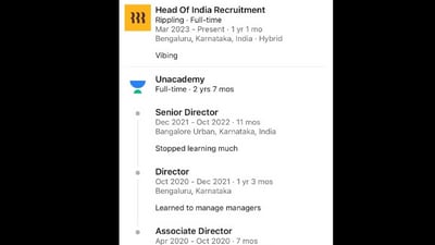Snapshot of the LinkedIn profile that went viral. (X/@vibinbaburajan) Snapshot of the LinkedIn profile that went viral. (X/@vibinbaburajan)