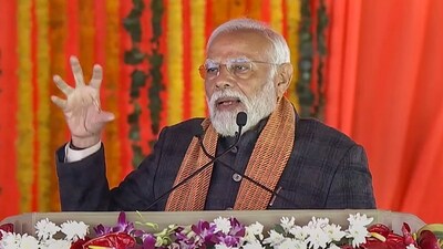 Prime Minister Narendra Modi speaks during the 'Viksit Bharat, Viksit Jammu & Kashmir' programme, in Srinagar, Thursday, March 7, 2024. (PTI)