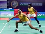 Indian badminton players Satwiksairaj Rankireddy and Chirag Shetty in action.