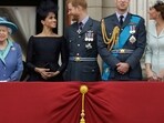 FILE - Britain's Queen Elizabeth II, and from left, Meghan the Duchess of Sussex, Prince Harry, Prince William and Kate the Duchess of Cambridge watch a flypast of Royal Air Force aircraft pass over Buckingham Palace in London, FILE - Britain's Queen Elizabeth II, and from left, Meghan the Duchess of Sussex, Prince Harry, Prince William and Kate the Duchess of Cambridge watch a flypast of Royal Air Force aircraft pass over Buckingham Palace in London,