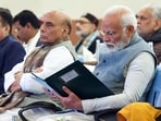 Prime Minister Narendra Modi and Defence Minister Rajnath Singh during a meeting of the Union Council of Ministers, at Sushma Swaraj Bhawan, in New Delhi on Sunday. Prime Minister Narendra Modi and Defence Minister Rajnath Singh during a meeting of the Union Council of Ministers, at Sushma Swaraj Bhawan, in New Delhi on Sunday.