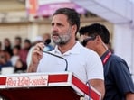 Congress leader Rahul Gandhi in Gujarat's Jhalod town.(Reuters)