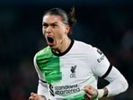 Liverpool's Darwin Nunez celebrates scoring their third goal