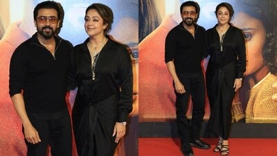 Suriya turned up to support his wife Jyothika's comeback to Hindi cinema Suriya turned up to support his wife Jyothika's comeback to Hindi cinema