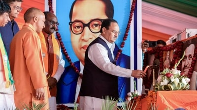 Agra, Mar 7 (ANI): Bharatiya Janata Party (BJP) National President JP Nadda lights a ceremonial lamp during the 'Scheduled Caste Mahasammelan' organised by the BJP Scheduled Caste Morcha, as Uttar Pradesh Chief Minister Yogi Adityanath and others look on, in Agra on Thursday. (ANI Photo) (JP Nadda-X) Agra, Mar 7 (ANI): Bharatiya Janata Party (BJP) National President JP Nadda lights a ceremonial lamp during the 'Scheduled Caste Mahasammelan' organised by the BJP Scheduled Caste Morcha, as Uttar Pradesh Chief Minister Yogi Adityanath and others look on, in Agra on Thursday. (ANI Photo) (JP Nadda-X)