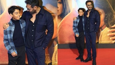 Ajay Devgn made the red carpet appearance with his son Yug looking shy at all the attention Ajay Devgn made the red carpet appearance with his son Yug looking shy at all the attention