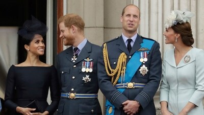 FILE - Britain's Queen Elizabeth II, and from left, Meghan the Duchess of Sussex, Prince Harry, Prince William and Kate the Duchess of Cambridge watch a flypast of Royal Air Force aircraft pass over Buckingham Palace in London, (AP) FILE - Britain's Queen Elizabeth II, and from left, Meghan the Duchess of Sussex, Prince Harry, Prince William and Kate the Duchess of Cambridge watch a flypast of Royal Air Force aircraft pass over Buckingham Palace in London, (AP)