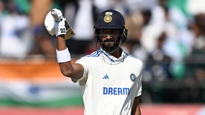 India's Devdutt Padikkal celebrates after scoring a half-century during the second day of the fifth Test between India and England (AFP) India's Devdutt Padikkal celebrates after scoring a half-century during the second day of the fifth Test between India and England (AFP)