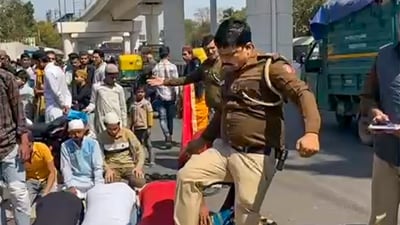Sub-inspector Manoj Kumar Tomar was suspended after his video of kicking Muslims while they were offering namaz on Friday went viral. (PTI) Sub-inspector Manoj Kumar Tomar was suspended after his video of kicking Muslims while they were offering namaz on Friday went viral. (PTI)