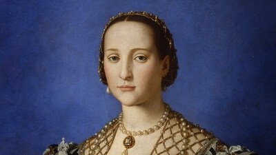 Eleonora di Toledo, ritratto della scuola di Agnolo Bronzino, possibly on the occasion of her death, in 1562. Based on an earlier portrait by Bronzino. (Wikimedia Commons) Eleonora di Toledo, ritratto della scuola di Agnolo Bronzino, possibly on the occasion of her death, in 1562. Based on an earlier portrait by Bronzino. (Wikimedia Commons)