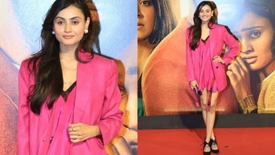 Janki Bodiwala, who played a pivotal role in the film, was a vision to see in a hot pink outfit. Janki Bodiwala, who played a pivotal role in the film, was a vision to see in a hot pink outfit.