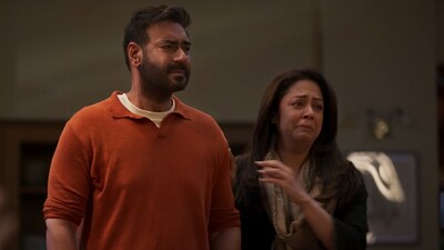 Jyotika and Ajay Devgn in a still from Shaitaan. Jyotika and Ajay Devgn in a still from Shaitaan.