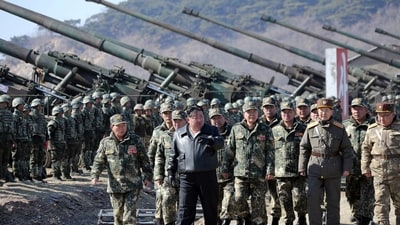 North Korean leader Kim Jong Un guides an artillery firing drill by the Korean People's Army, the country's military force, KCNA news agency reported, in North Korea, March 7, 2024 in this picture released on March 8, 2024, by the Korean Central News Agency. (via REUTERS)