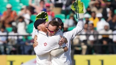 Following Bashir's three-wicket burst in which he picked Sarfaraz, Padikkal, and Dhruv Jurel, Tom Hartley wrapped up the wickets of Ravindra Jadeja and Ravichandran Ashwin to revive England's chances of bowling the hosts out. (PTI) Following Bashir's three-wicket burst in which he picked Sarfaraz, Padikkal, and Dhruv Jurel, Tom Hartley wrapped up the wickets of Ravindra Jadeja and Ravichandran Ashwin to revive England's chances of bowling the hosts out. (PTI)
