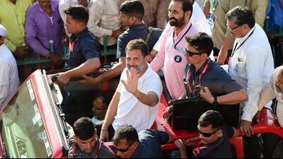 Rahul Gandhi in Gujarat’s Jhalod. (AFP) Rahul Gandhi in Gujarat’s Jhalod. (AFP)