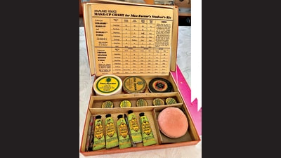 The Polish-American makeup artist Max Factor’s kits were an early trendsetter, in the 1920s. They offered grease paint packaged in aluminium tubes. (Courtesy Cici Andersen) The Polish-American makeup artist Max Factor’s kits were an early trendsetter, in the 1920s. They offered grease paint packaged in aluminium tubes. (Courtesy Cici Andersen)