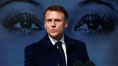 French President Emmanuel Macron speaks during a ceremony to seal the right to abortion in the French constitution (REUTERS)