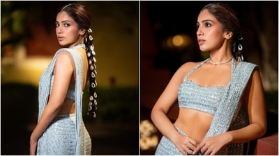 Earlier, Bhumi had shared pictures of another look from the wedding. She wore a cobalt blue saree from the shelves of Arpita Mehta's eponymous label. The pre-draped six yards come decked in sequins and mirror embellishments. The floor-length pleated pallu beautified the ensemble.&nbsp; (Instagram)
