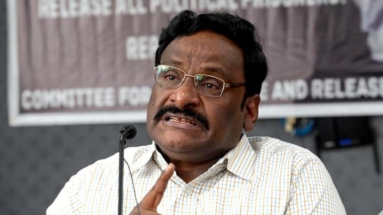 Dr. GN Saibaba during an interaction with the media at HKS Surjeet Bhawan, Near ITO in New Delhi. (Vipin Kumar/HT Photo)