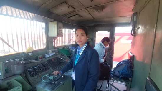On the occasion of International Women’s Day on Friday, female staff of the Ambala railway division piloted a special goods train from Ambala Cantt railway station to Ludhiana railway station. (HT Photo)