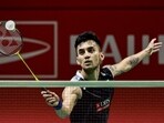 India's Lakshya Sen returns a shot(AFP)