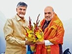Telugu Desam Party president N Chandrababu Naidu with Union home minister Amit Shah. (ANI)