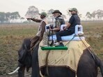 Prime Minister Narendra Modi took an elephant ride during his visit to Assam's Kaziranga National Park on Saturday morning. Prime Minister Narendra Modi took an elephant ride during his visit to Assam's Kaziranga National Park on Saturday morning.