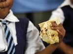 A schoolgirl eats her free mid-day meal, distributed by a government-run primary school in New Delhi. A schoolgirl eats her free mid-day meal, distributed by a government-run primary school in New Delhi.
