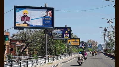 A hoarding of chief minister Bhagwant Mann at the Jagraon bridge in Ludhiana on Saturday. (Gurpreet Singh/HT Photo) A hoarding of chief minister Bhagwant Mann at the Jagraon bridge in Ludhiana on Saturday. (Gurpreet Singh/HT Photo)
