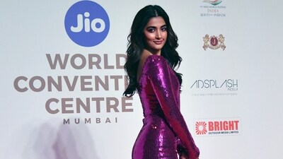 Pooja Hegde, on the other hand, was seen wearing a sequinned pink gown. (ANI) Pooja Hegde, on the other hand, was seen wearing a sequinned pink gown. (ANI)