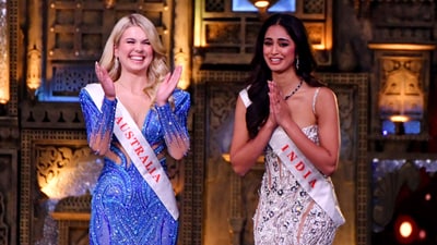 India’s Sini Shetty and Australia's Kristen Wright during the finale of 71st edition of the Miss World 2024 at the Jio World Convention Centre in Mumbai. (ANI) India’s Sini Shetty and Australia's Kristen Wright during the finale of 71st edition of the Miss World 2024 at the Jio World Convention Centre in Mumbai. (ANI)