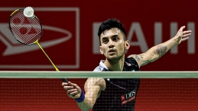 India's Lakshya Sen returns a shot (AFP) India's Lakshya Sen returns a shot (AFP)
