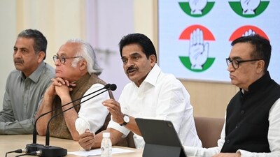 Congress leader Jairam Ramesh, KC Venugopal and Ajay Maken during a press conference in New Delhi on February 22. (Sanchit Khanna/ Hindustan Times) Congress leader Jairam Ramesh, KC Venugopal and Ajay Maken during a press conference in New Delhi on February 22. (Sanchit Khanna/ Hindustan Times)