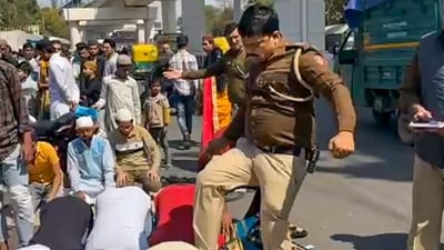 Sub-inspector Manoj Kumar Tomar was suspended after his video of kicking Muslims while they were offering namaz on Friday went viral. (PTI) Sub-inspector Manoj Kumar Tomar was suspended after his video of kicking Muslims while they were offering namaz on Friday went viral. (PTI)
