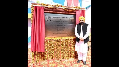 In the run up to the Lok Sabha elections, chief minister Bhagwant Mann on Saturday laid the foundation stones of various development projects worth  ₹869 crore in his home district, Sangrur. (HT Photo)