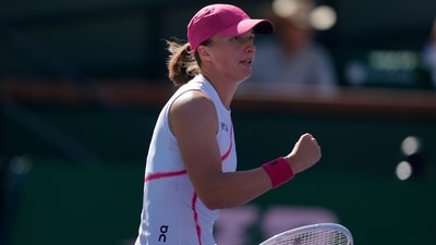 Iga Swiatek, of Poland, reacts during a match. (AP) Iga Swiatek, of Poland, reacts during a match. (AP)