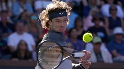 Andrey Rublev in action. (AP)