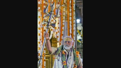 Prime Minister Narendra Modi picked up a 'trishul' and greeted the public while holding it in his hand after offering prayers at the famous Kashi Vishwanath Temple in Varanasi on Saturday. (X(formerly Twitter)) Prime Minister Narendra Modi picked up a 'trishul' and greeted the public while holding it in his hand after offering prayers at the famous Kashi Vishwanath Temple in Varanasi on Saturday. (X(formerly Twitter))