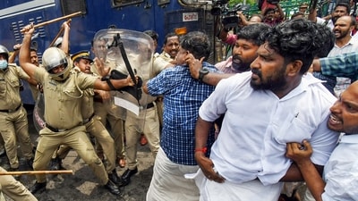 Thiruvananthapuram: Security personnel baton charge Youth Congress activists during their protest demanding a CBI probe into the death of Sidharthan JS. (PTI file photo) Thiruvananthapuram: Security personnel baton charge Youth Congress activists during their protest demanding a CBI probe into the death of Sidharthan JS. (PTI file photo)