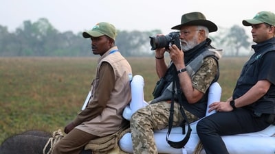 PM Modi endeavoured to capture the “unparalleled beauty of its landscapes” during his elephant ride at Assam's Kaziranga National Park. (X/@narendramodi) PM Modi endeavoured to capture the “unparalleled beauty of its landscapes” during his elephant ride at Assam's Kaziranga National Park. (X/@narendramodi)