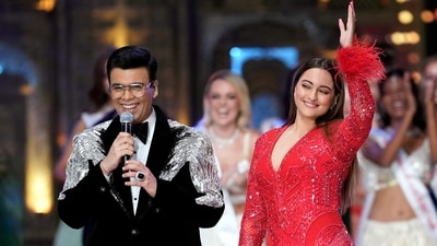 The cast of Sanjay Leela Bhansali's debut web series, Heeramandi: The Diamond Bazaar, including Manisha Koirala, Sonakshi Sinha, Aditi Rao Hydari, Richa Chadha, Sharmin Segal, and Sanjeeda Sheikh, joined 13 fast-track Miss World contestants on stage for the show's newly released song 'Sakal Ban.' (PTI) The cast of Sanjay Leela Bhansali's debut web series, Heeramandi: The Diamond Bazaar, including Manisha Koirala, Sonakshi Sinha, Aditi Rao Hydari, Richa Chadha, Sharmin Segal, and Sanjeeda Sheikh, joined 13 fast-track Miss World contestants on stage for the show's newly released song 'Sakal Ban.' (PTI)