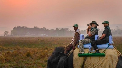 PM Narendra Modi takes 'elephant ride' during his visit to the Assam's Kaziranga National Park on Saturday morning. (PTI)