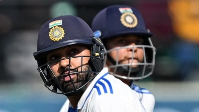 India's captain Rohit Sharma (L) and Yashasvi Jaiswal run between the wickets during the first day of the fifth Test cricket match between India and England at the Himachal Pradesh Cricket Association Stadium in Dharamsala on March 7 (AFP) India's captain Rohit Sharma (L) and Yashasvi Jaiswal run between the wickets during the first day of the fifth Test cricket match between India and England at the Himachal Pradesh Cricket Association Stadium in Dharamsala on March 7 (AFP)